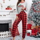 thumbnail image 2 of Conjunto de Pijamas navideños a cuadros para mujer, ropa de dormir con estampado de letras, Top de manga corta y pantalones para el hogar, 2 of 4