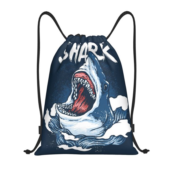 Fotbe Shark Bolsa Mochila con Cordón Estampada, Bolsa de Gimnasio Deportiva, Bolsa Cinch, Bolsa con Cordón para Hombres y Mujeres-Small