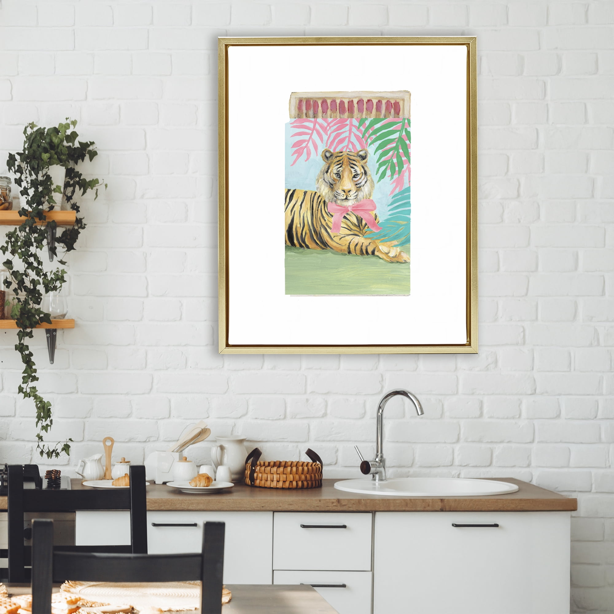 Stupell Industries Tropical Tiger Matchbook Gold Framed Floater Canvas Wall Art, design by Lanie Loreth