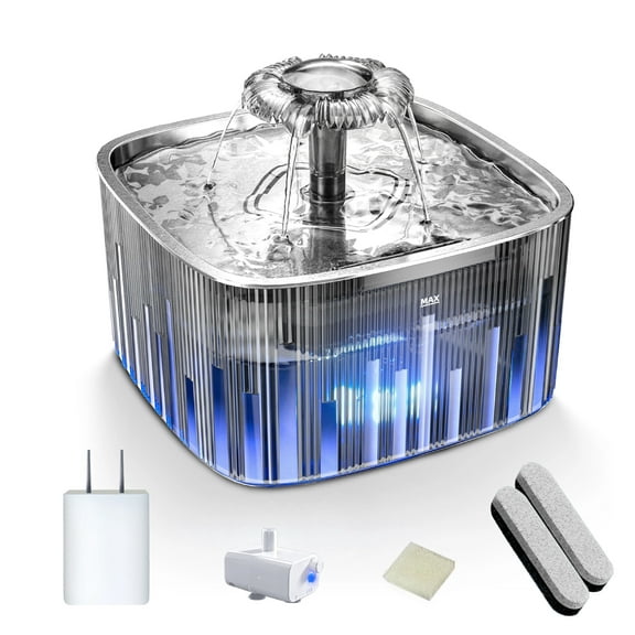 Cat Water Fountain Stainless Steel:77oz/2.2L Water Fountains for Cats Indoor - Cat Water Fountain for Drinking - Automatic Cat Watering Bowl Dispenser with Low Water Level Indicator Light