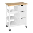 thumbnail image 2 of Dejiavue Small Solid Wood Top Kitchen Island Cart on Wheels with Storage, Rolling Portable Dining Room Serving Utility Carts Mobile Movable with 3 Drawers Cabinet,White, 2 of 18
