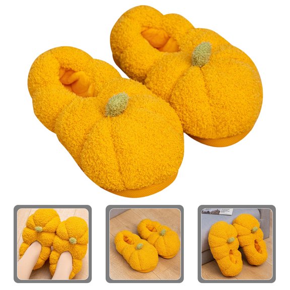 FOMIYES 1Pair Women Winter Plush Slippers Pumpkin Shape Anti Slip Soft Breathable Material