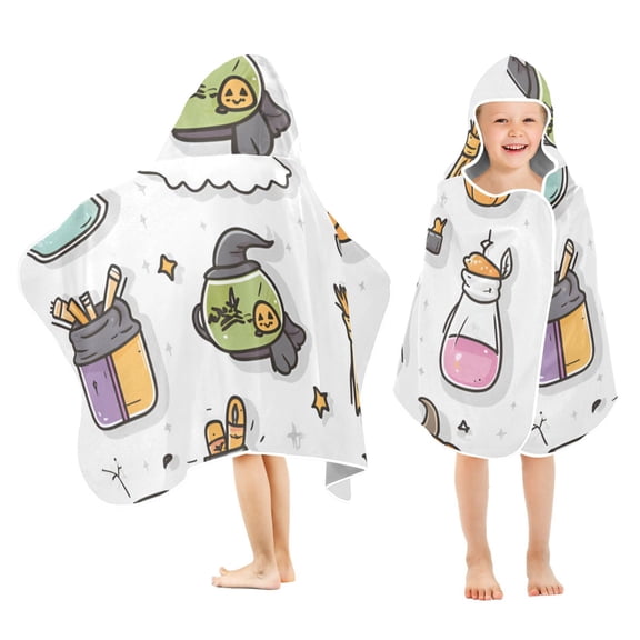 Yayeee Kids Hooded Towels Toddler Soft Absorbent Beach Bathing Wrap 50" x 23.5", Magical Halloween