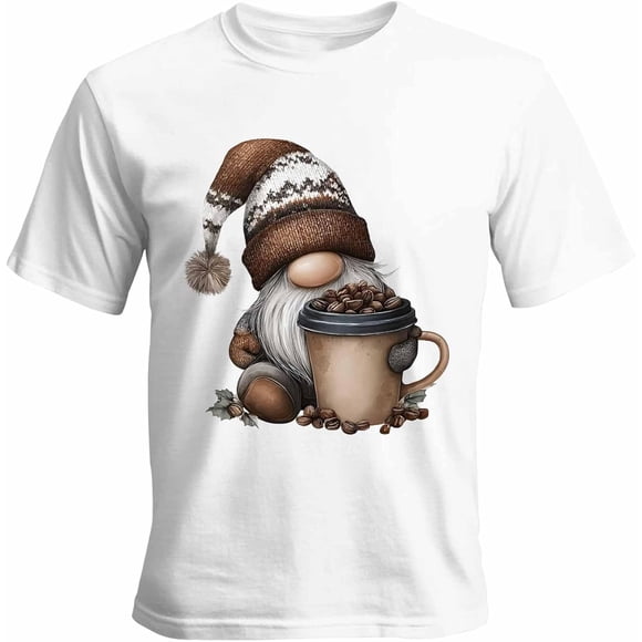 Camisetas casuales de manga corta con diseño de gnomo y tazas de café para hombre.