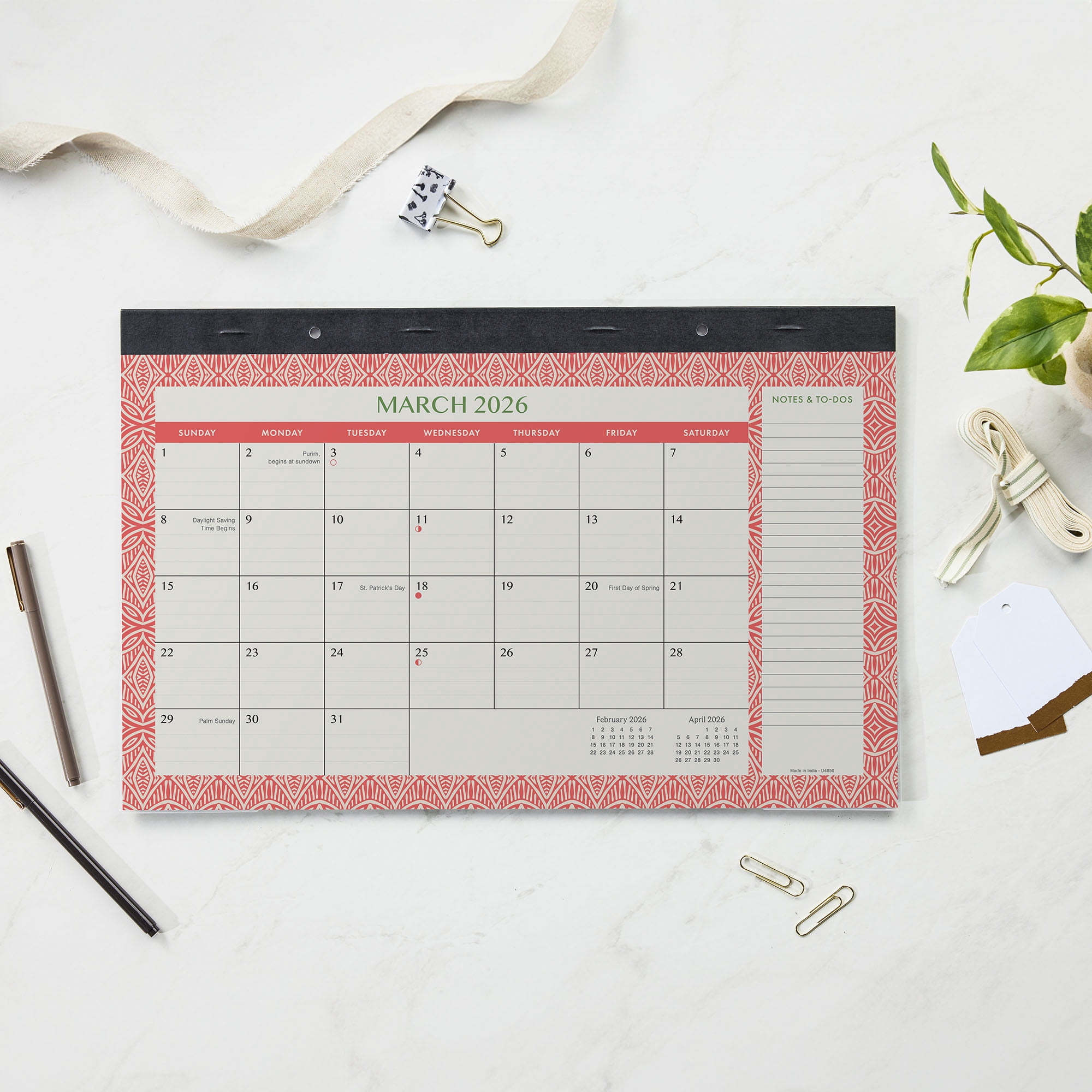 Pen+Gear Monthly Desk Pad (17"x11") Pattern Border 12 Month Jan 2026-Dec 2026