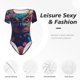 thumbnail image 4 of Balery Colorful Feather Owl Body de cuello redondo de manga corta para mujer Tops de manga corta Tops básicos-Small, 4 of 7