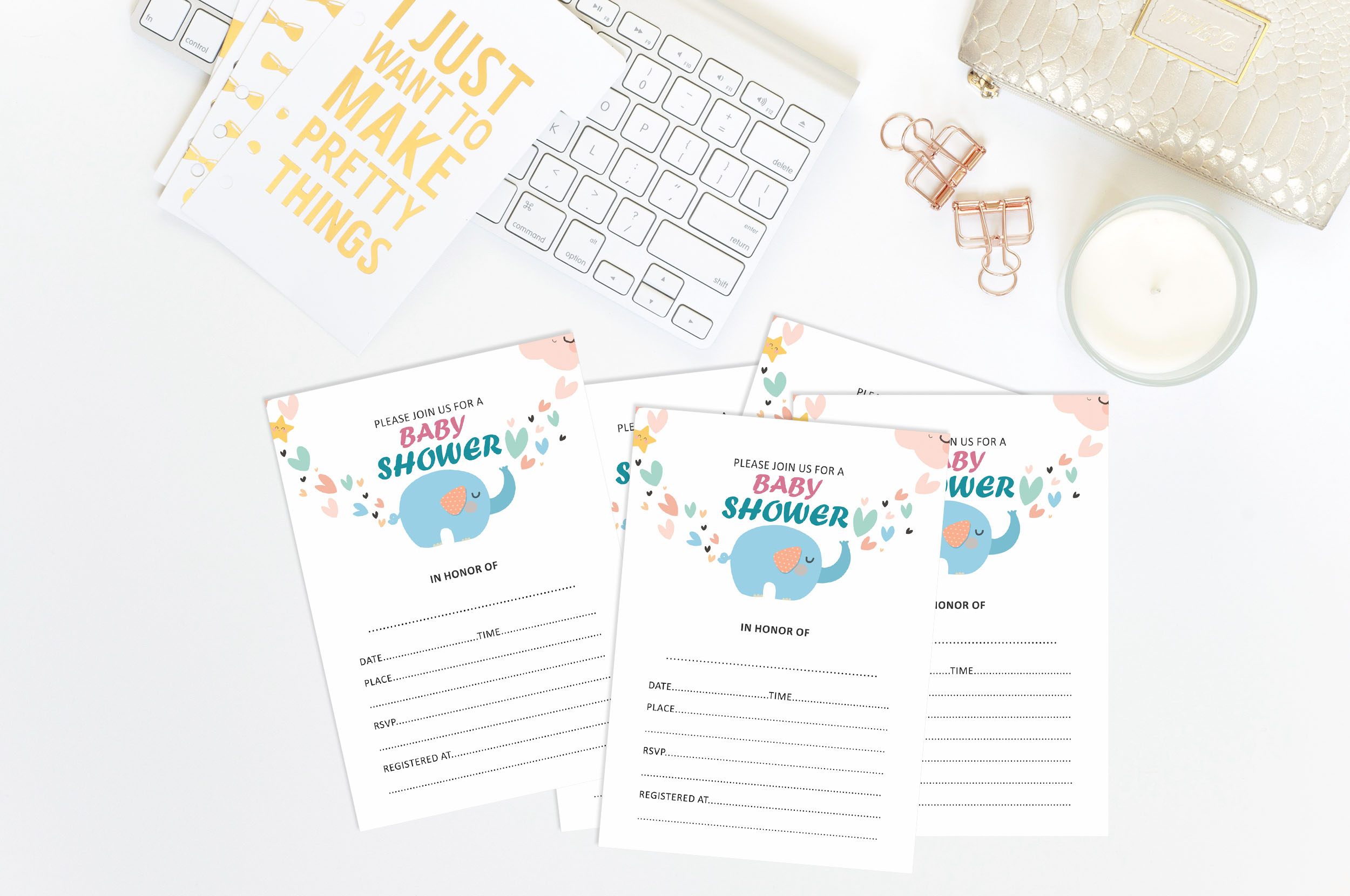 Inkdotpot 30Elephant Jungle Animals Baby Shower Invitation Cards Gender Neutral Fill In Blank Invites