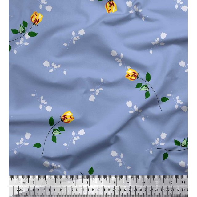 Soimoi Poly Georgette Tissu Feuilles & Fleurs Roses Tissus Imprimés par Yard 42 Pouces de Large