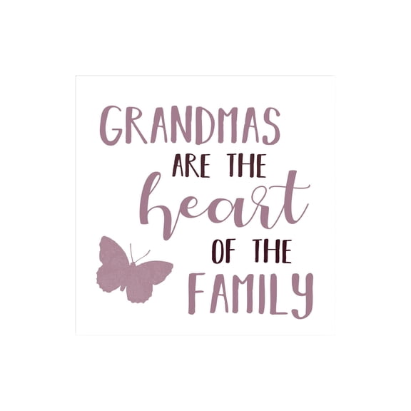 Grandma's Heart Of Family Mauve Butterfly 12 x 12 Wood Wall Sign Plaque