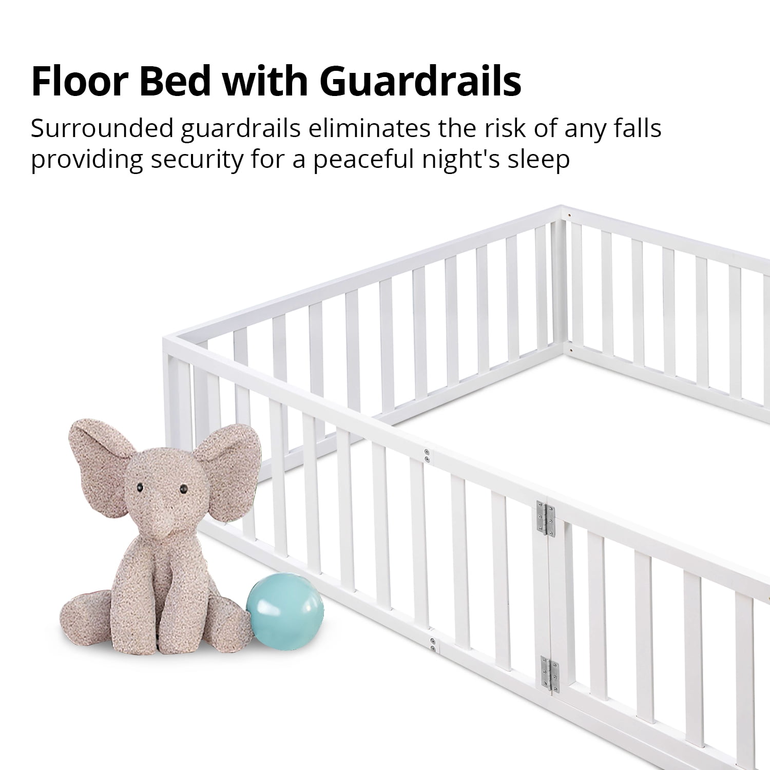 ARCTICSCORPION Kids Floor Bed with Fence and Door 21.6” Standard Frame, Full Size