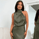 thumbnail image 2 of Elegante vestido de noche de satén con cuello halter sin mangas para boda de verano para mujer (M), 2 of 6