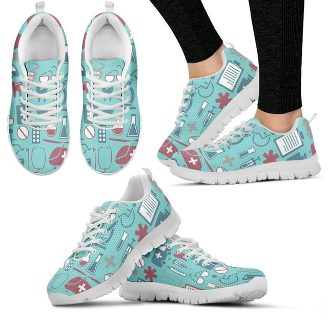 Zapatos cómodos y transpirables de verano con estampado de suministros médicos de color azul claro a la moda, zapatos ligeros con cordones para exteriores