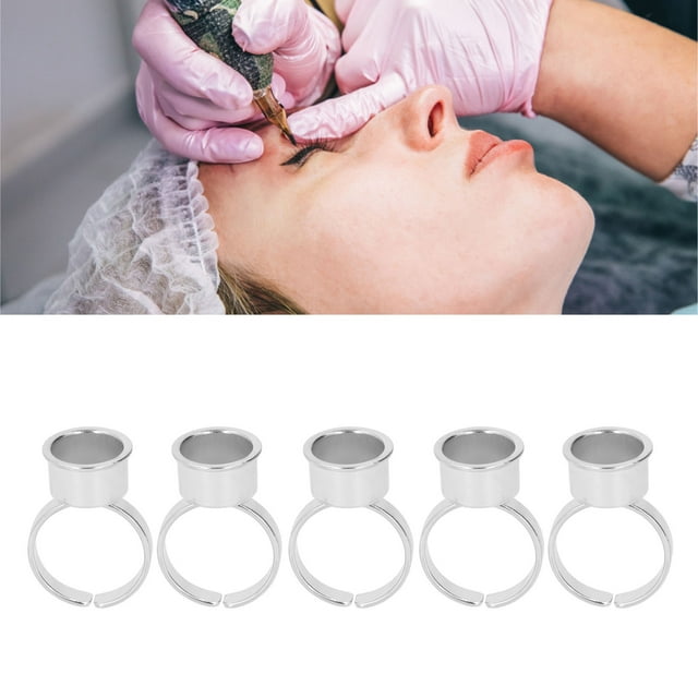 5 Pcs Tasses à Encre en Acier Inoxydable Professionnel Support de Colle pour Extension de Cils Fournitures de Microblading m