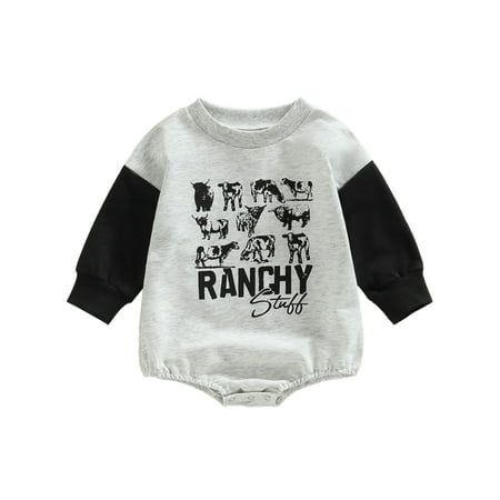 

Lumento Newborn Romper Long Sleeve Jumpsuit Color Block Bodysuit Baggy Playsuit One Piece Black 80cm