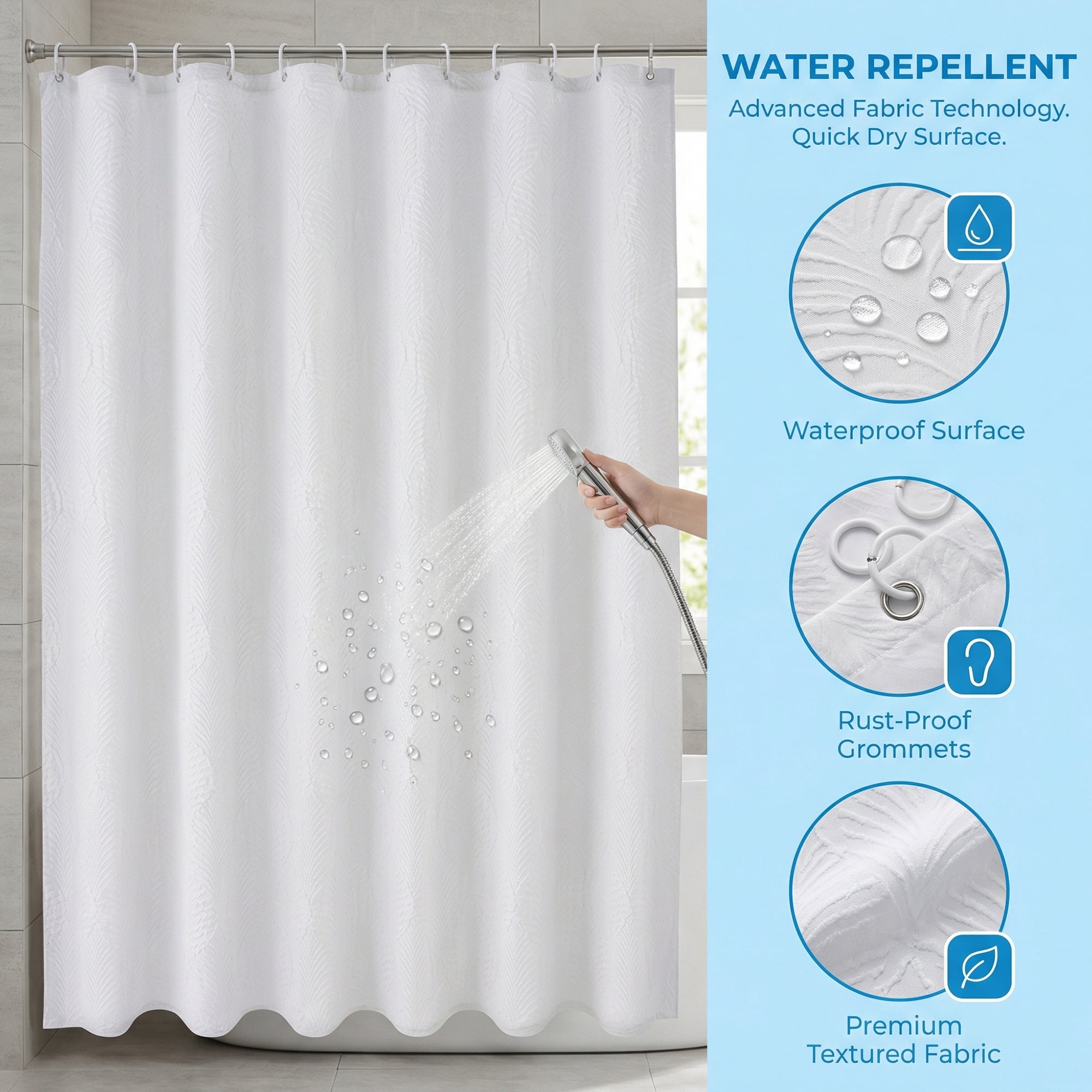 Unique Bargains Waterproof Fabric Shower Curtain Sets White - Leaves 71"W x 71"L