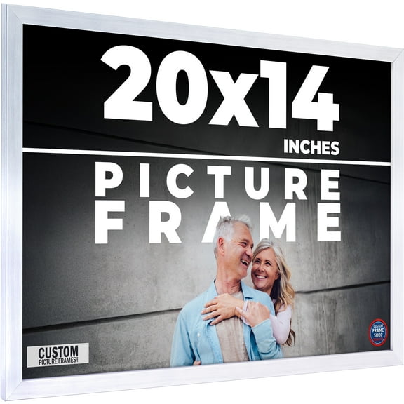 20x14 Frame Silver Stainless Steel Solid Wood Picture Frame | 0.75 Inch Moulding Width | Includes