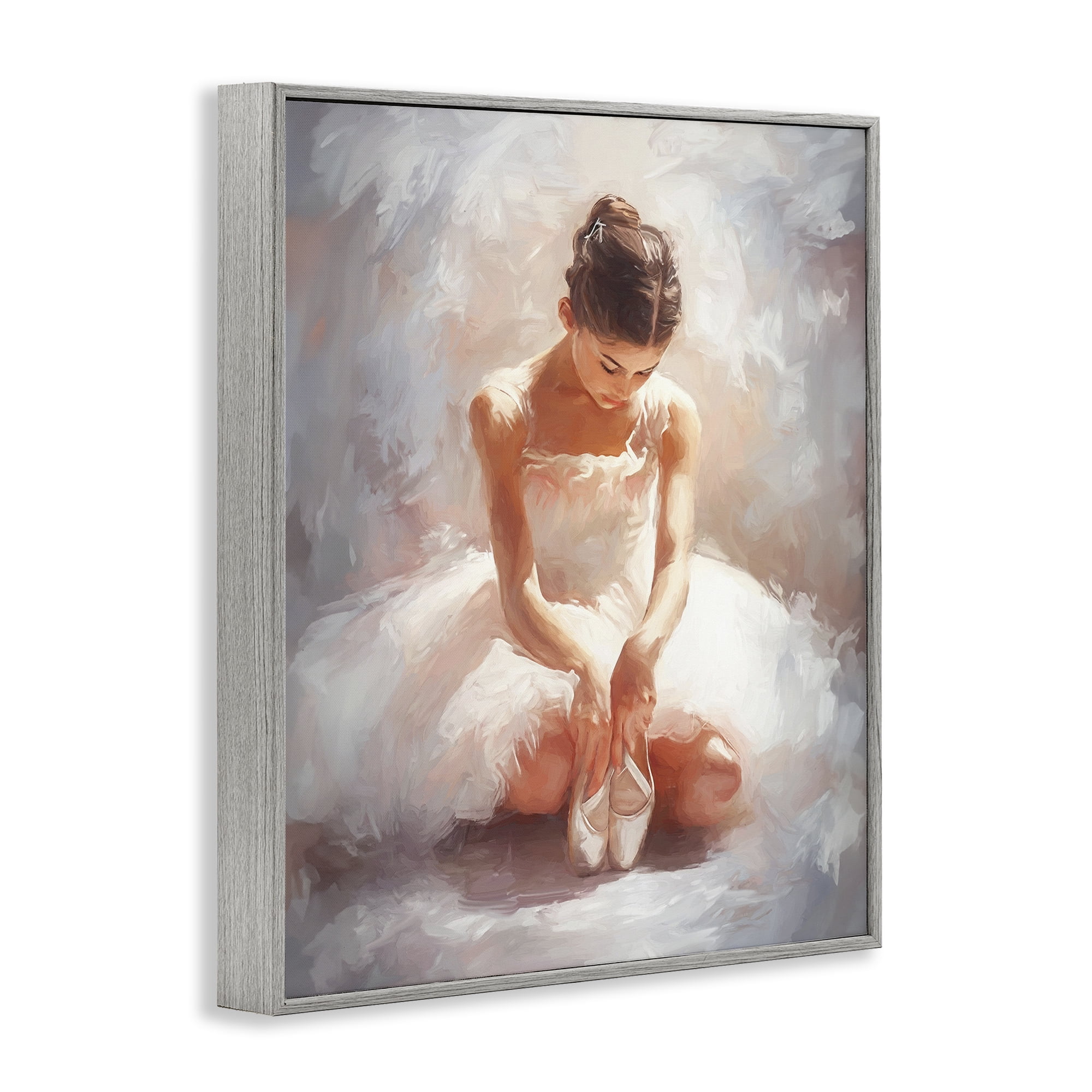 Stupell Industries Serene Ballerina Portrait Novelty Painting Gray Framed Art Print Wall Art, 11 x 14