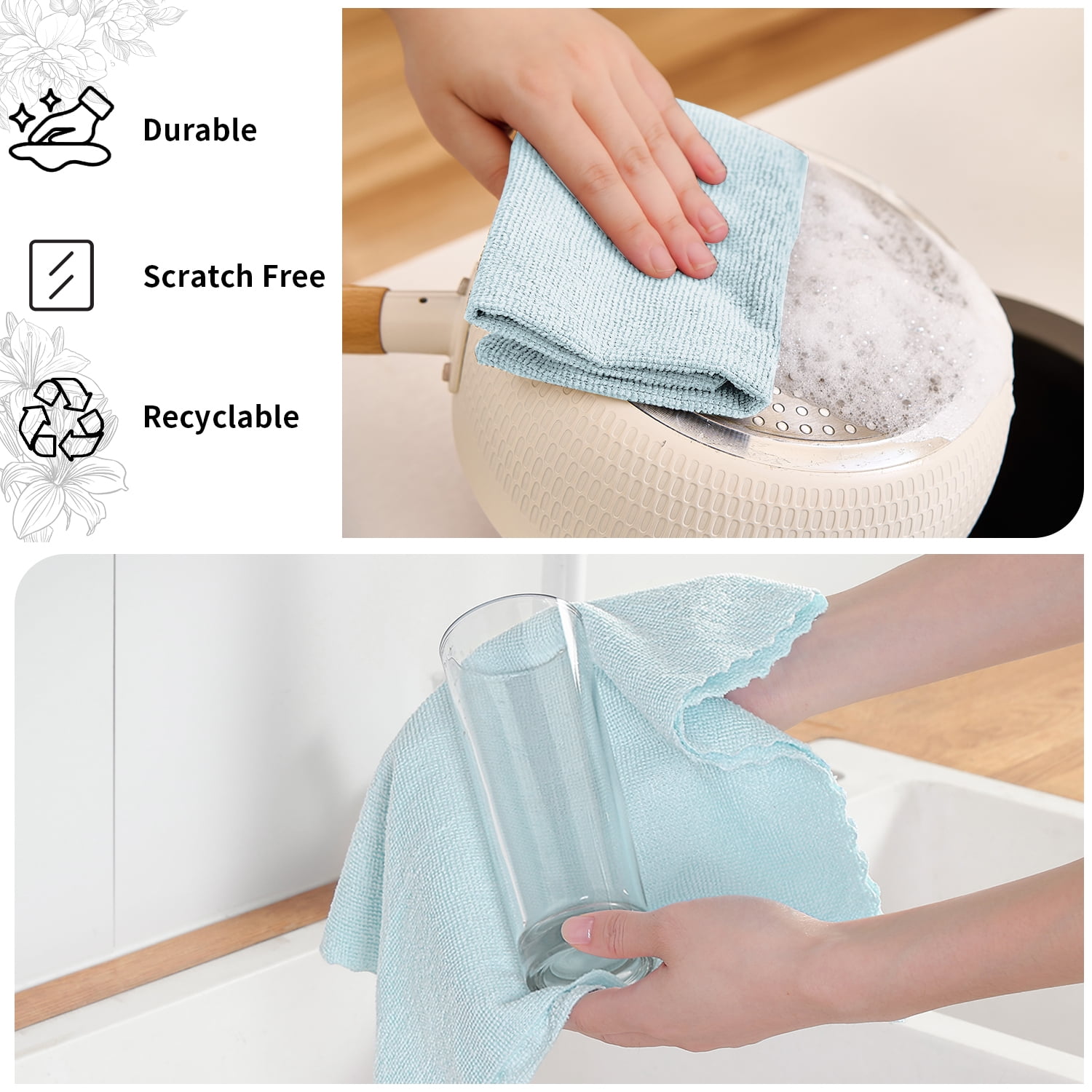 Beartech 80 Pack Microfiber Kitchen Towels Cleaning Cloth Roll,Lint Free Rags & Tear Away Reusable Towels,Washable Shop Rags,Ultra Absorbent Dish Rags for Car Kitchen Window Garage-Blue