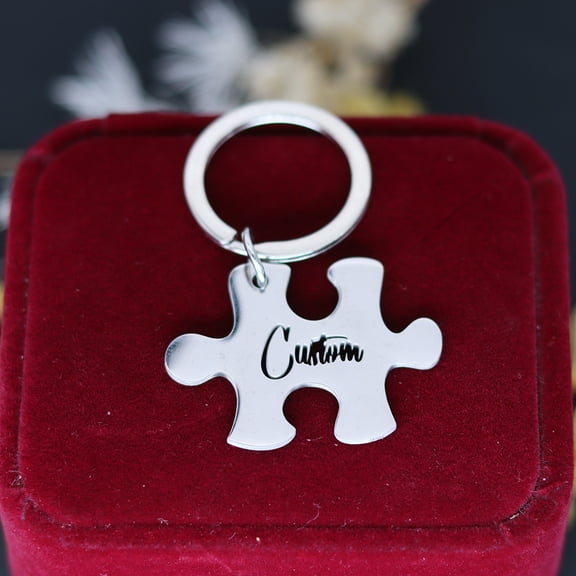Engrave Personalized Puzzle Piece Anniversary Keychain Custom Name Date Couple Keyring Stainless Steel Pendants Key Chain
