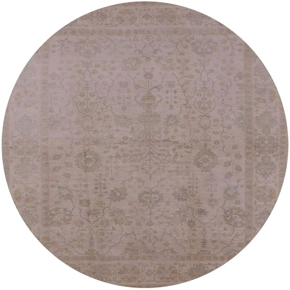 Ahgly Company Indoor Round Mid-Century Modern Rose Purple Oriental Area Rugs, 4' Round