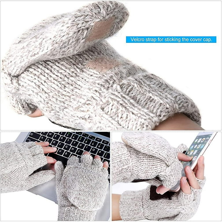 Winter Knitted Convertible Fingerless Gloves Wool Mittens Warm Mitten Glove  For Women And Men 