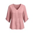thumbnail image 4 of Tqcoqu Womens 3/4 Sleeve Tops Embroidered Lace Blouses Boho Shirt, V Neck Casual Loose Fit Vacation Beach Business Casual Outfits, 4 of 9