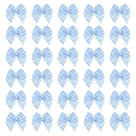 Uxcell 50 Pcs Mini Blue White Ribbon Bows with Pearl 1" Ribbon Flowers Appliques for Crafts DIY Hair Bows Sewing Wedding Party Christmas Decoration