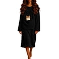 thumbnail image 4 of AVRNLIQ Womens Long Sleeve Flannel Nightgown, Plus Size Cozy Sleepwear with Pockets, Soft Knee Length Loungewear Dress, Black,Size L, 4 of 9