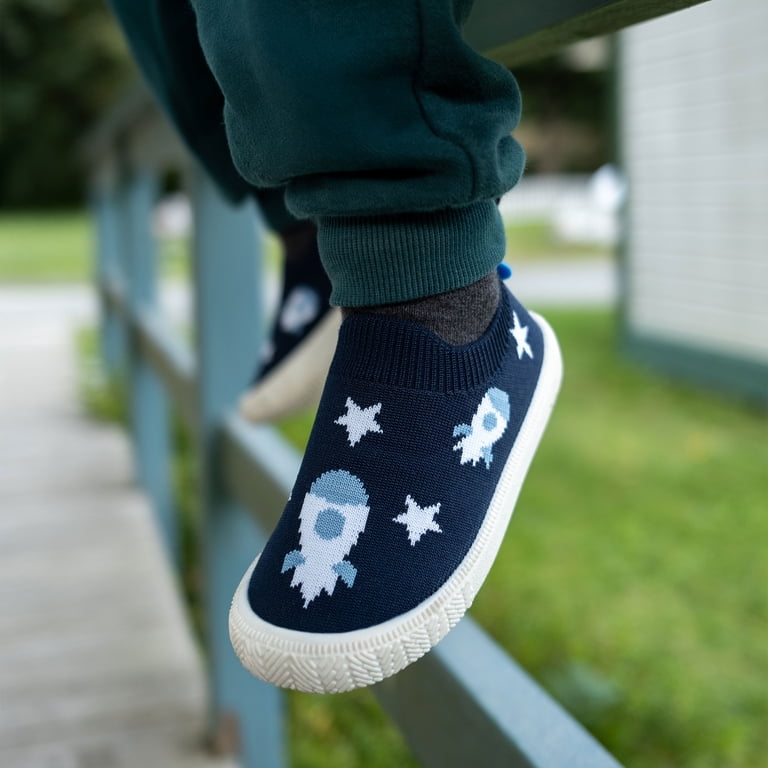 JAN & JUL Boys' Graphic Knit Kids Shoes, Slip On Sneakers for
