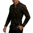 thumbnail image 5 of Stamzod Men Shirts Fashion Strip Printed Long Sleeve Button Down Shirt Men Oversized Dress Shirt for Wedding Party Black S, 5 of 5