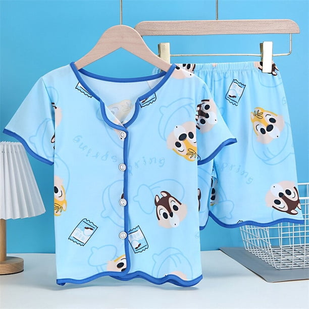 Conjunto de pijamas de Winnie The Pooh de Disney para niñas, ropa de verano de manga corta para niñas, ropa de casa para niños, conjunto de ropa de verano de 14 de altura, 125-135cm Gao Jinjia LED