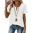thumbnail image 2 of purcolt Women's Summer T-Shirts Short Sleeve V-Neck Solid Color Embroidery Tops Casual Loose Fit Boho Blouses, 2 of 9