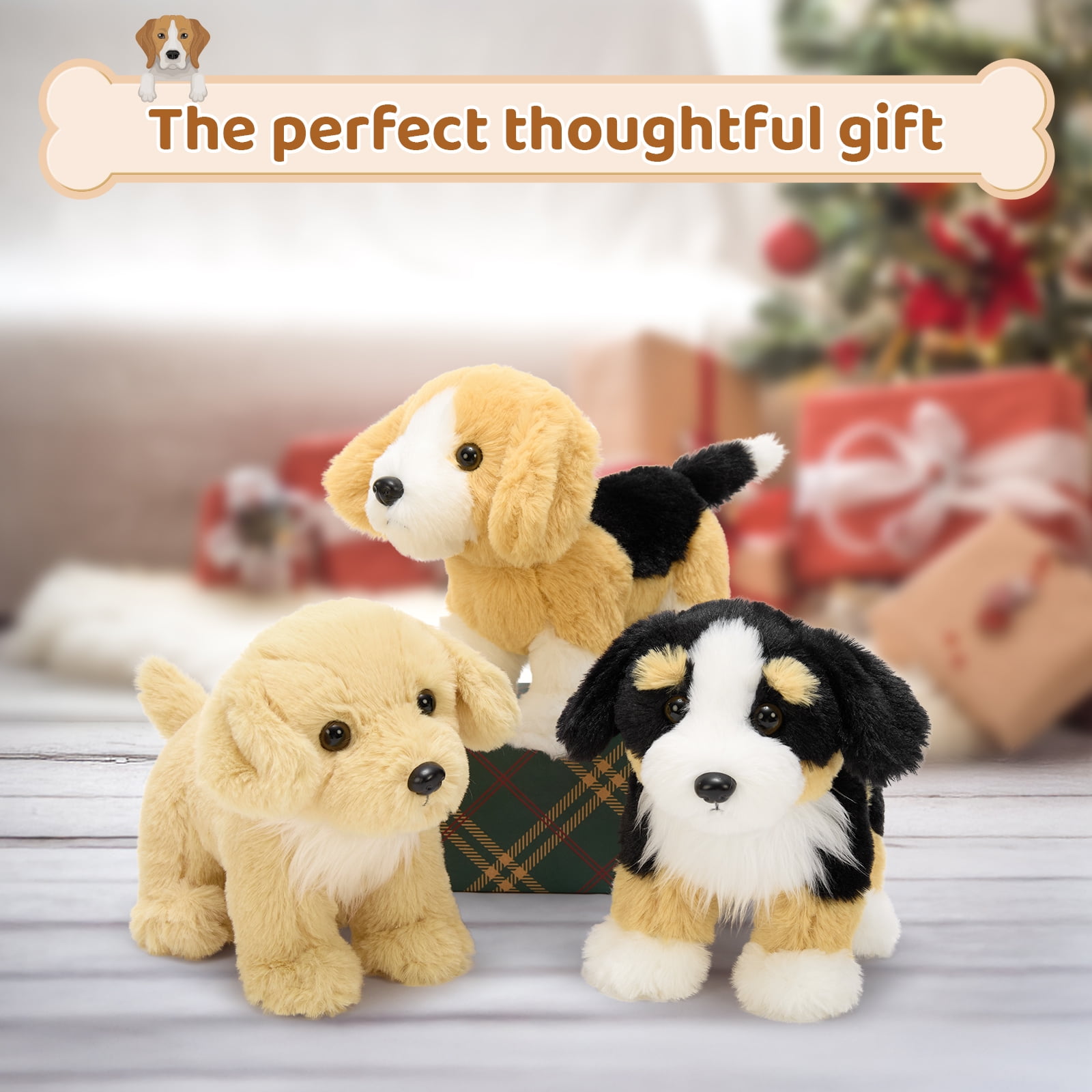MorisMos 6 Pcs Bulk Stuffed Animals, Fluffy Assorted Stuffed Puppy Plush Toys