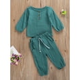 thumbnail image 2 of Toddler Baby Boy Girl Clothes 6M 12M 18M 24M 3Y 4Y 5Y Cotton Linen Long Sleeve Button Pullover Tops Drawstring Pants Set Casua, 2 of 6