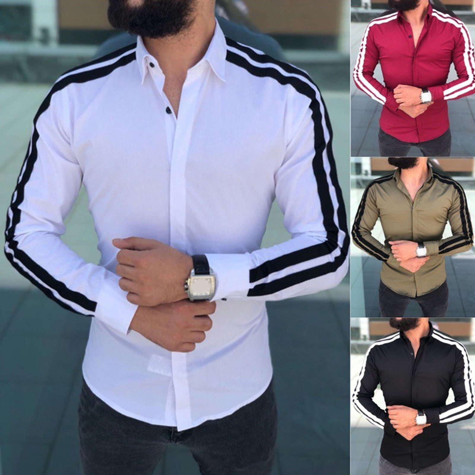 Striped Casual Men Shirt Long Sleeve 