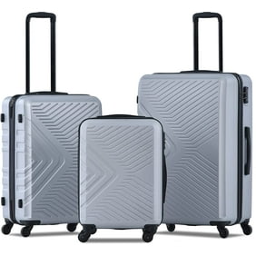 3 Piece Luggage Sets,Expandable ABS Lightweight Hardshell Spinner Wheel 3 Piece Set Suitcase Travel Bag with TSA Lock and Two Hooks 20/24/28 inch (Style-8,Silver)