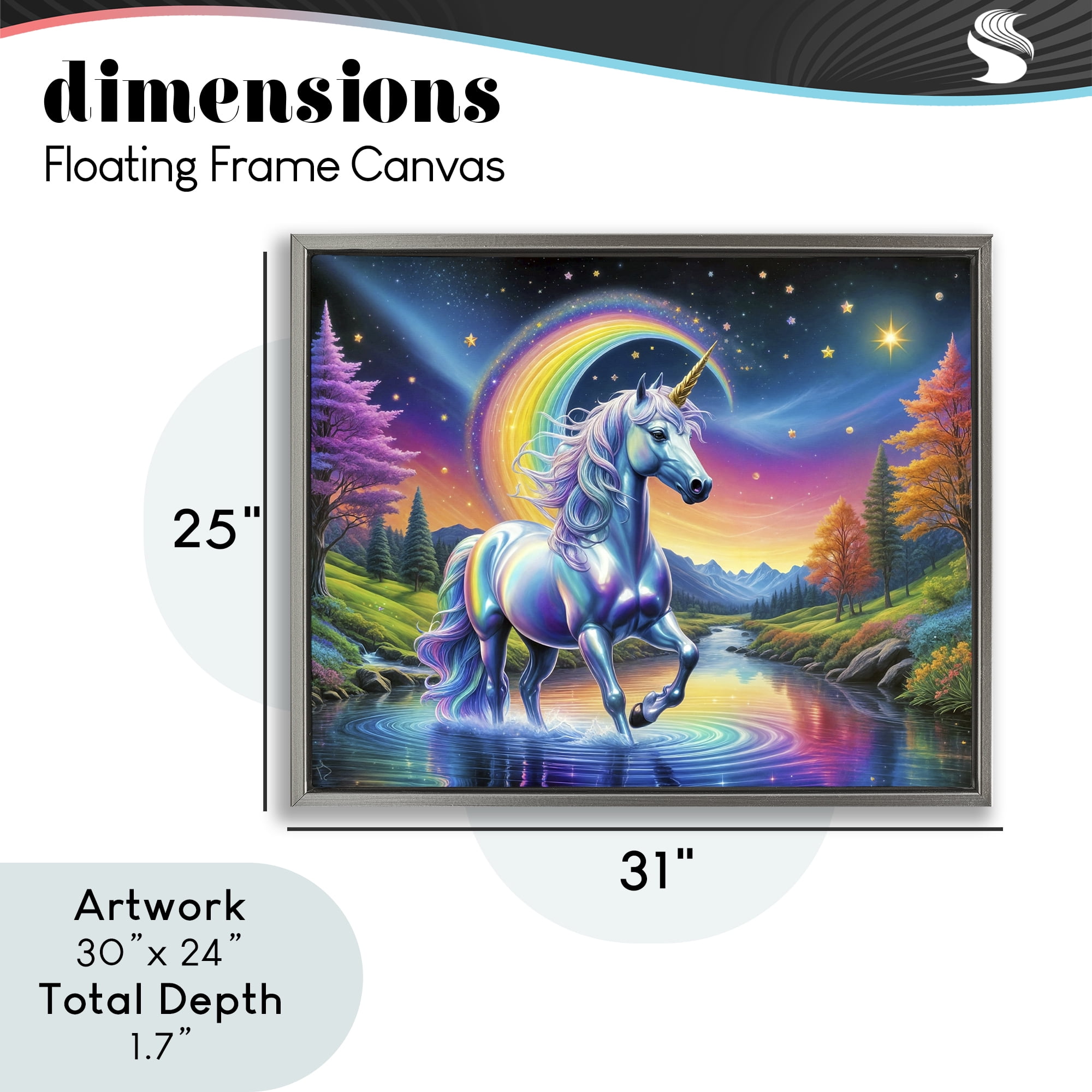 Stupell Industries Rainbow Prism Unicorn Gray Framed Floater Canvas Wall Art, design by Tabz Jones