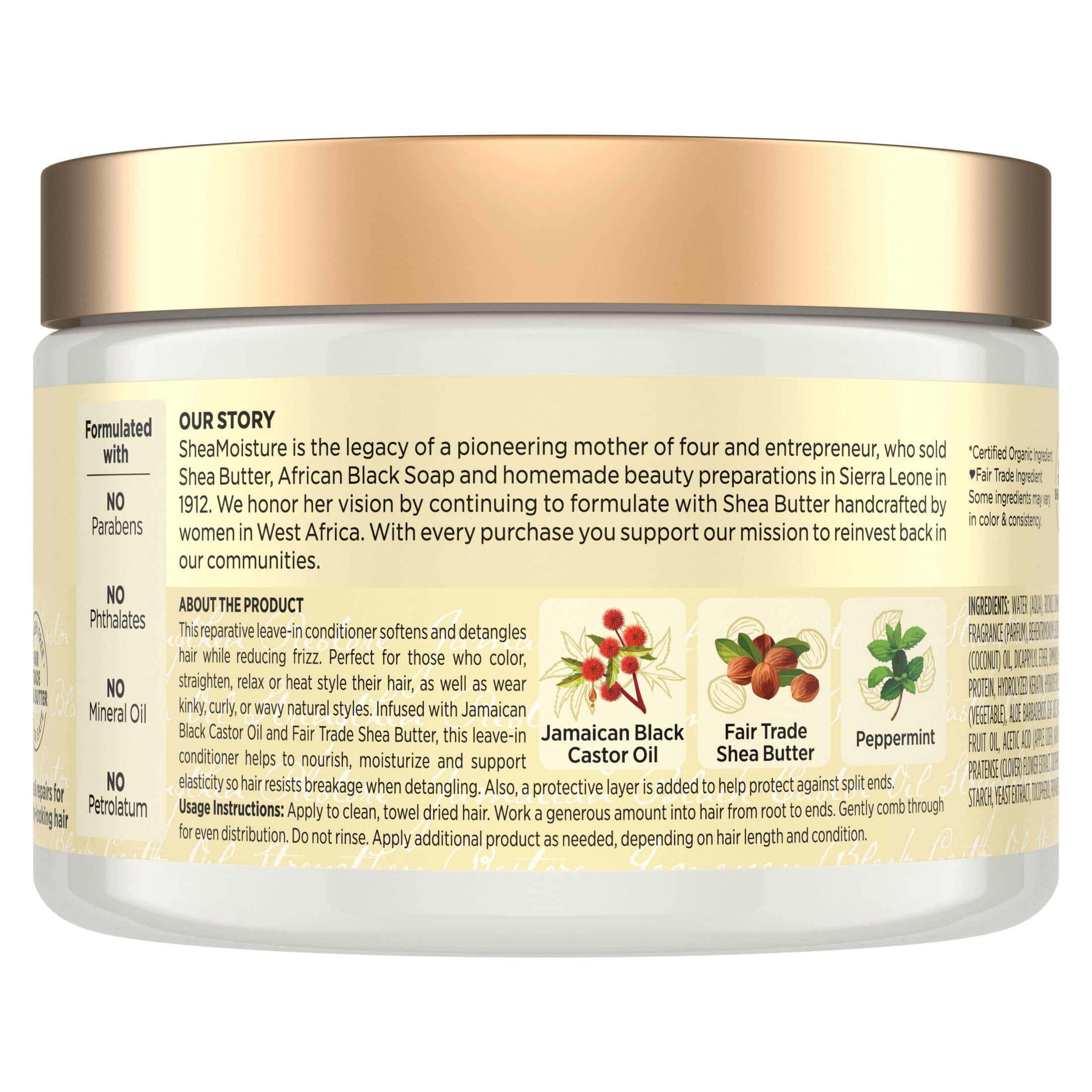 SheaMoisture Leave In Conditioner For Damaged Hair 100% Pure Jamaican Black Castor Oil to Soften and Detangle Hair, 11.5 oz