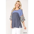 thumbnail image 3 of Colorblock Knit And Floral Print Mixed Top With Dolman Sleeve - Citron Mix, S, 3 of 11
