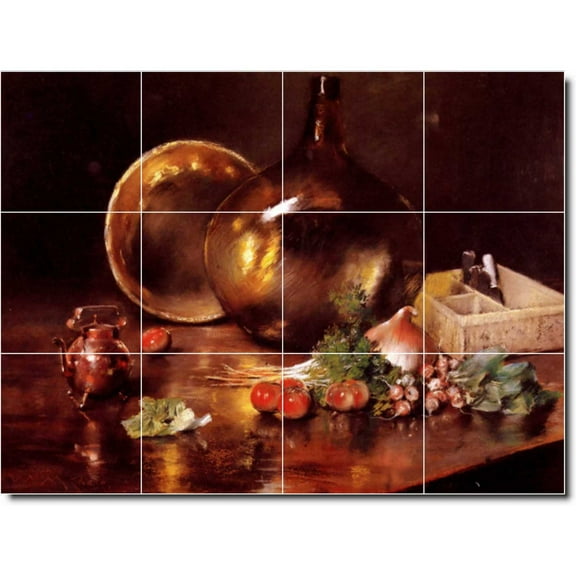 Ceramic Tile Mural-William Chase Still Life Wall Tile Mural 27. 17" w x 12.75" h using (12) 4.25 x 4.25 ceramic tiles