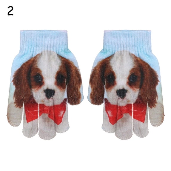 1Pair New Warm Fashion Cute Kitty Pet Gloves Knitted 3D Animal Print 2