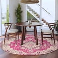 thumbnail image 4 of Boho Pink Large Area Rugs for Bedroom Living Room, Soft Non Slip Carpet Bedside Rug, Middle Century Boho Geometric Abstract Southwestern Round Floor Cover Kitchen Accent Rug 8' for Dining Room/Office, 4 of 9