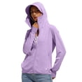 thumbnail image 2 of Women's Cool Feeling UPF 50+ Sun Protection Hoodie Regular Fit Solid Color Hooded Long Sleeve Lightweight Breathable UV Coat for Casual Outdoor Purple M, 2 of 7