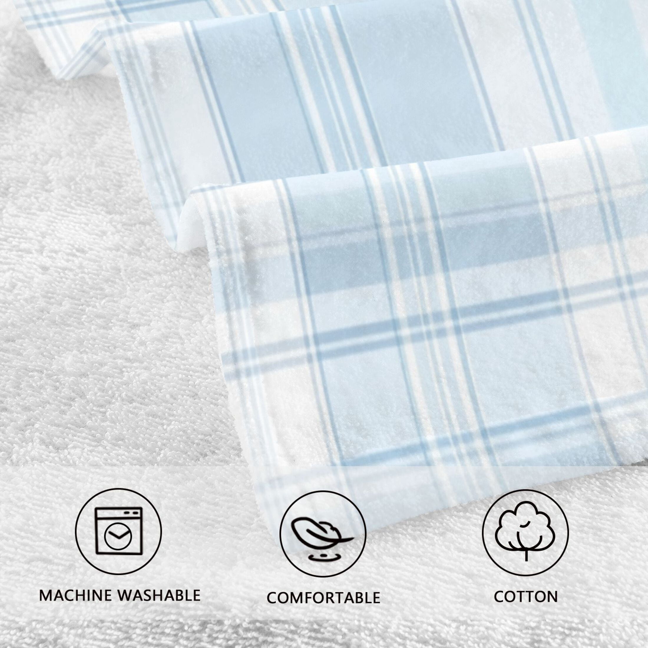 Cotton Towel Two-Piece 16x28 Inch One Sizex2 Face Towel Set Towel Set Cotton Hand Bath Towel Bathroom Beach Light Blue Cloth Stripe