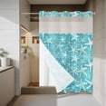 thumbnail image 4 of Summer No Hook Shower Curtain with Snap in Liner Coastal Watercolor Teal White Sea Starfish Wood Grain Waterproof Bathroom Shower Curtain with See Through Top Window for Bathtub 60" x 72", 4 of 9