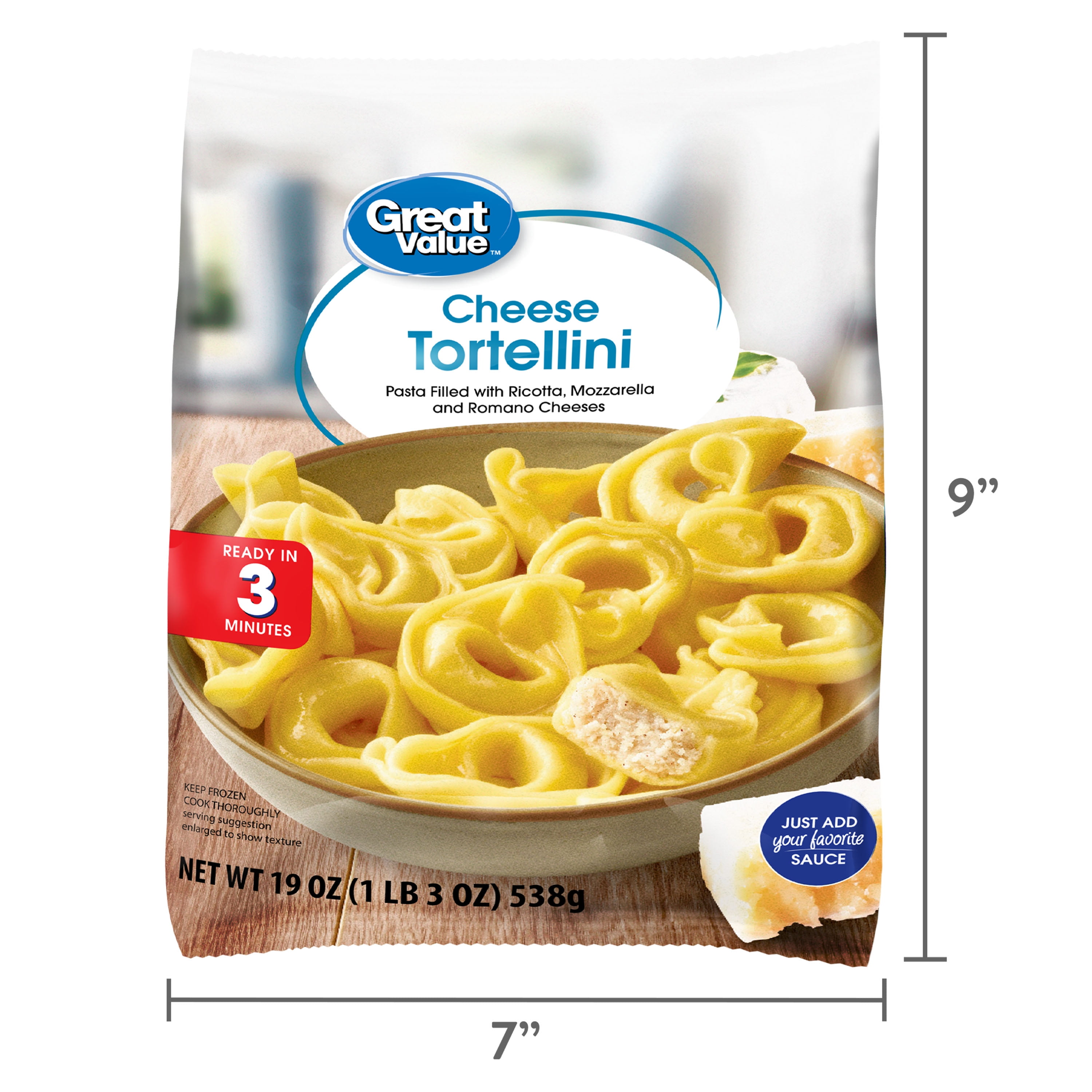 Great Value Cheese Tortellini Pasta, 19 oz Bag (Frozen)