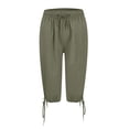 thumbnail image 5 of Bermuda Shorts for Women Knee Length Drawstring Elastic Waist Linen Shorts Casual Summer Pedal Pushers with Pockets Army Green 2XL, 5 of 7