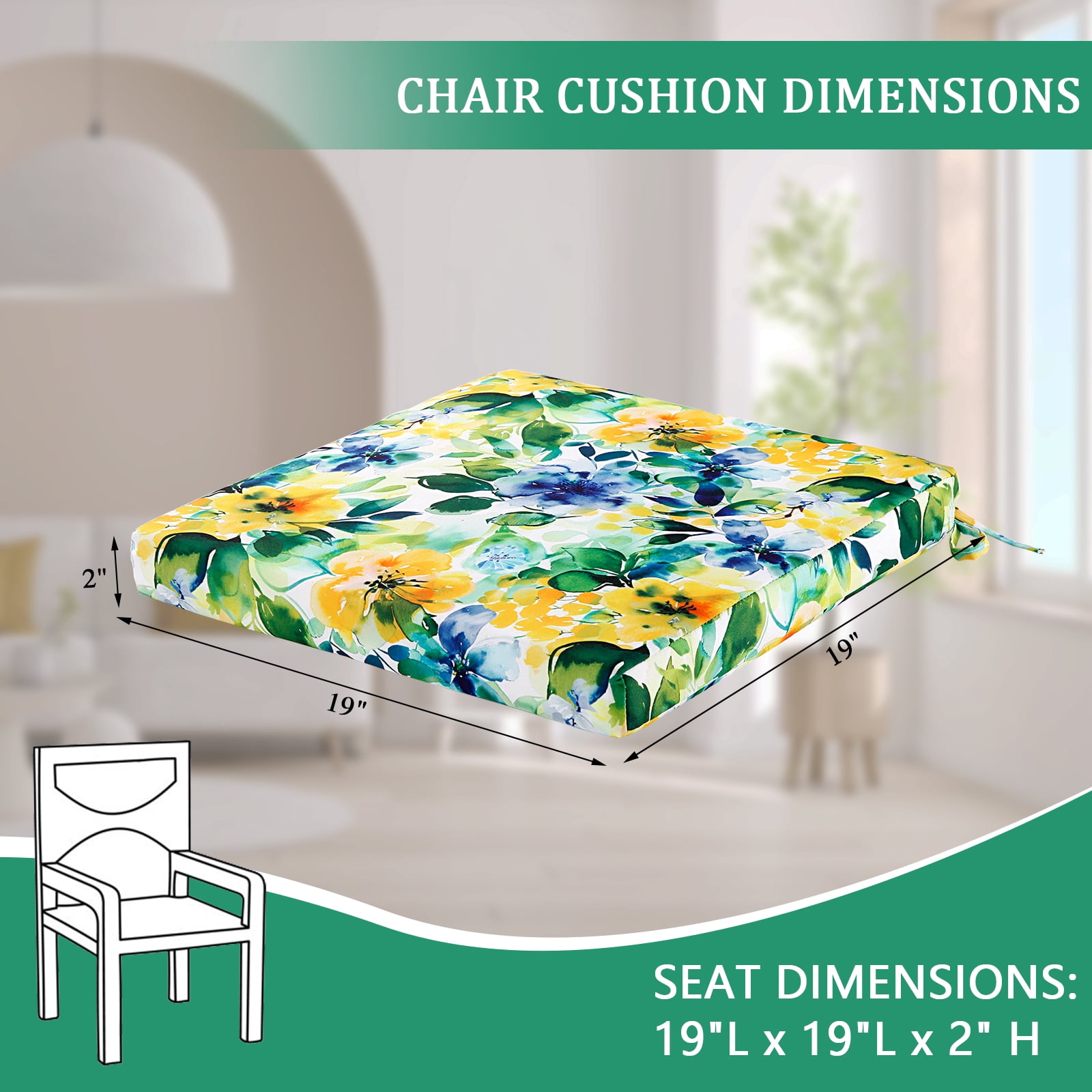Patio Chair Cushions Set of 4, Outdoor Seat Cushions for Patio Furniture 17 x 17 Inch, Indoor Square Corner Dining Chair Pads Set with Ties and Inner Dust Cover, (Flower Blue)