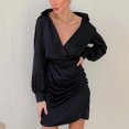 thumbnail image 4 of Vestido Cruzado Con Cuello En V, Color Puro, Transpirable, Elegante, Suave, Elegante, Cuello Vuelto, Manga Larga, Vestido Fruncido Para Mujeres Para El Trabajo De La Vida Diaria ANGGREK DI1711, 4 of 5