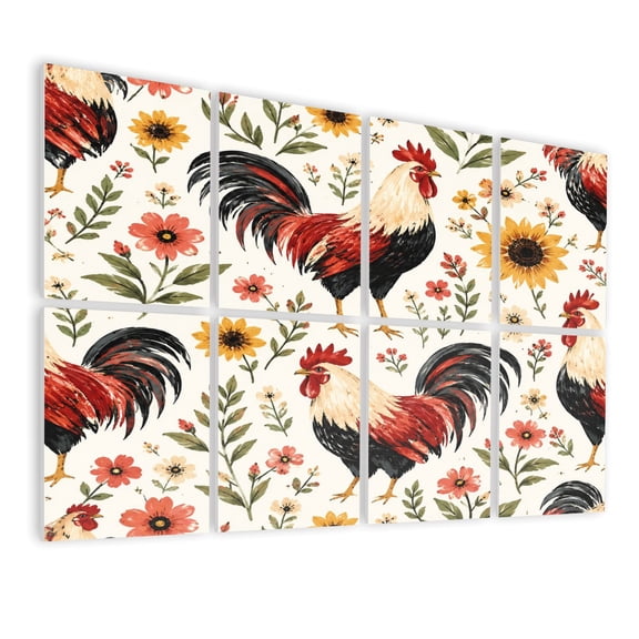 Rustic 8 Pack Art Acoustic Panels Sound Absorbing Rooster Floral Rustic Watercolor Farmhouse Decorative Soundproof Wall Panels Self Adhesive for Nursery Game Room Bedroom 48"x32"